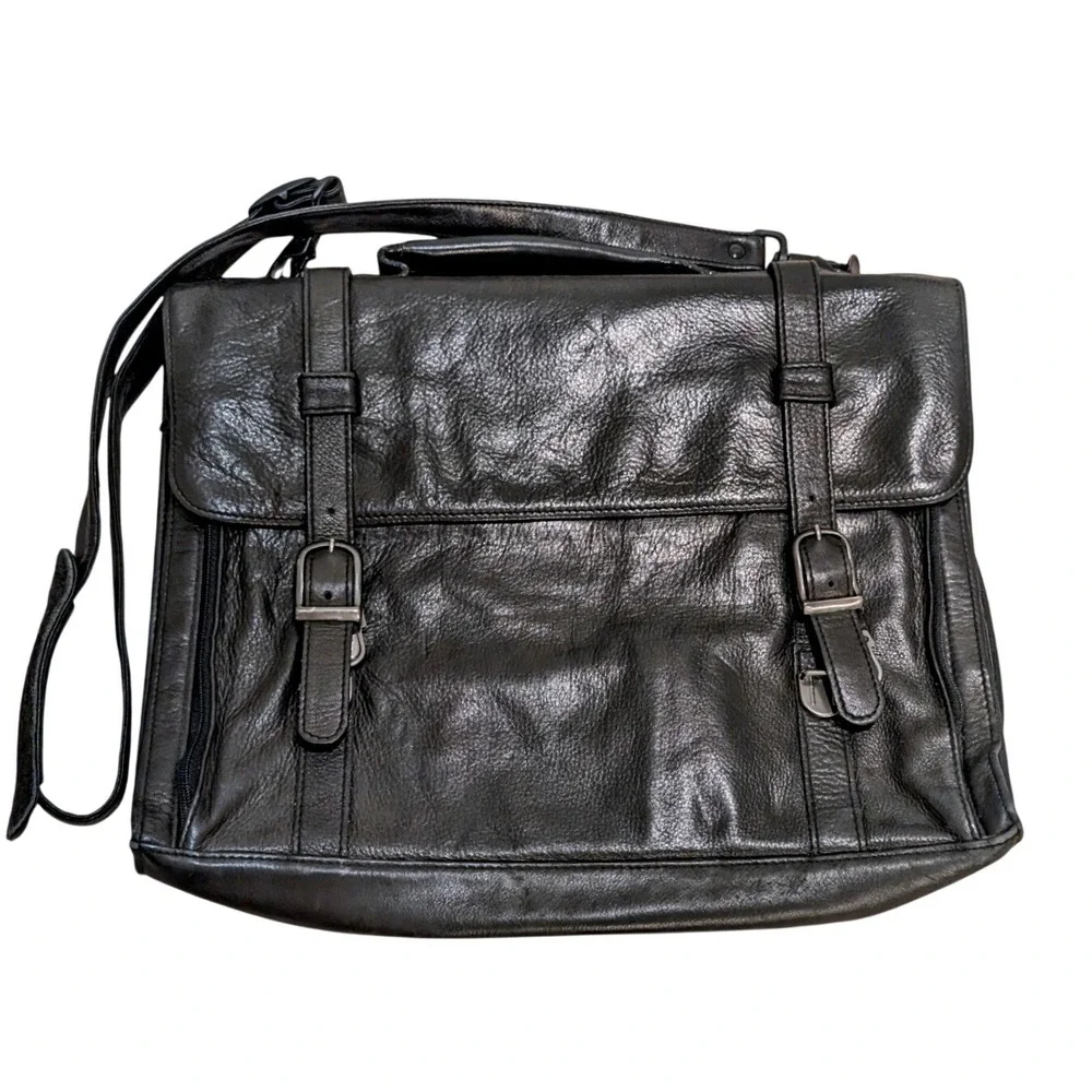 Scully Black Leather Messenger Bag Briefcase Buckle Flap Laptop Satchel Attache